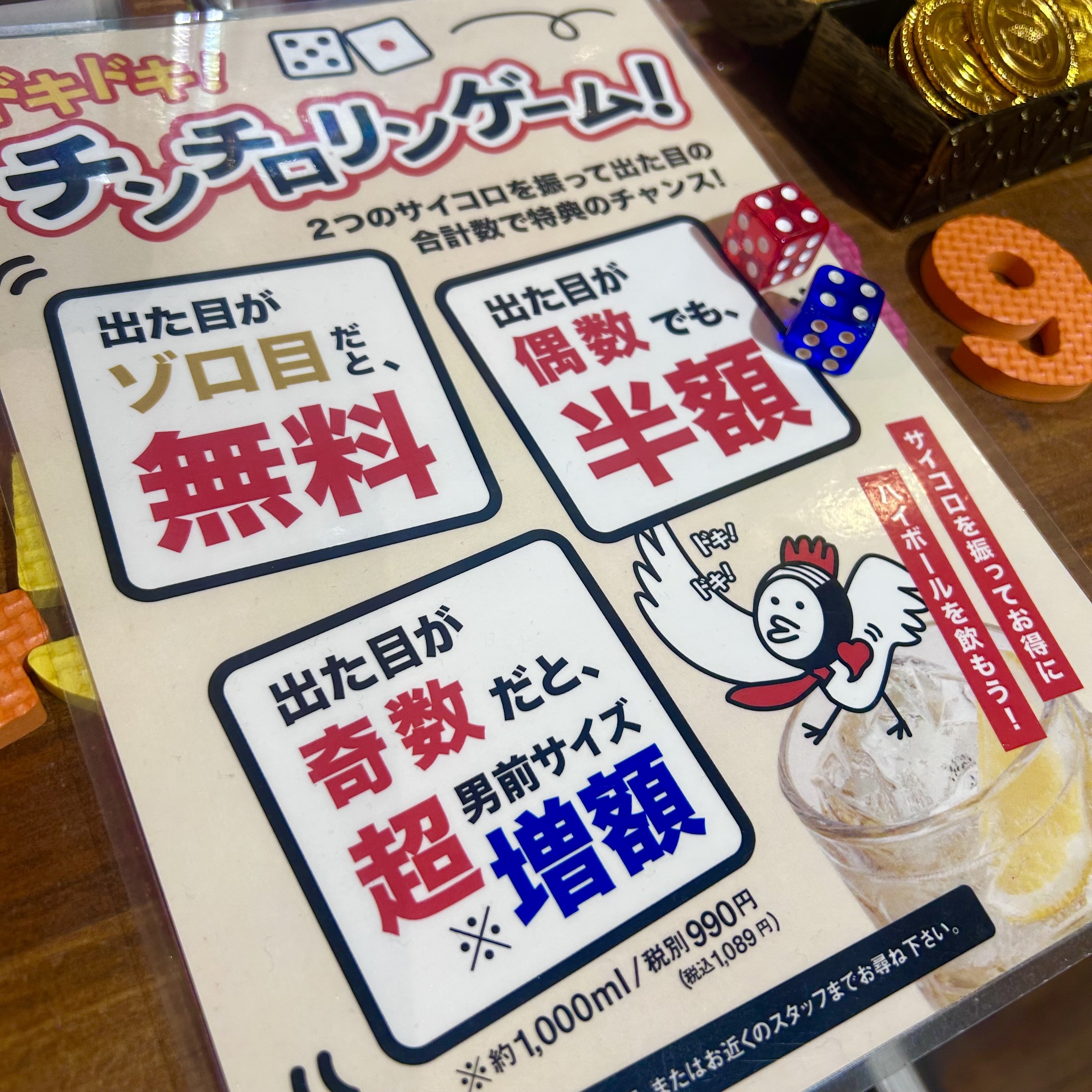 ドキドキ！チンチロリンゲーム！サイコロを振ってお得にハイボールを飲